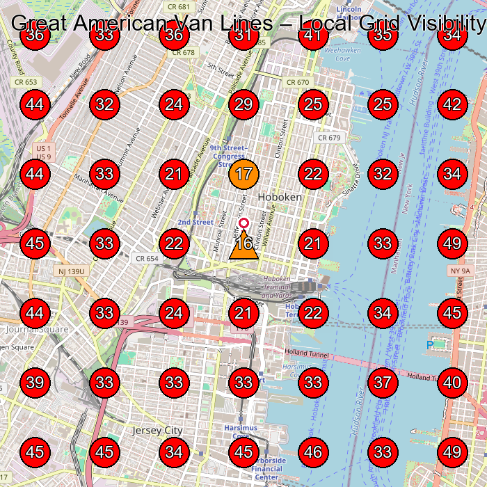 Great American Van Lines GeoGrid visibility map for Moving And Storage Service in Hoboken