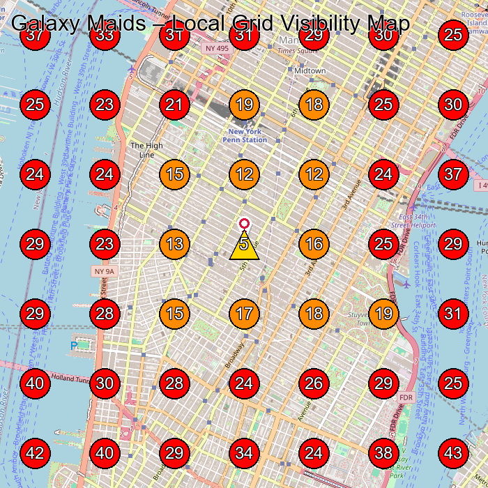 Galaxy Maids GeoGrid visibility map for House Cleaning Service in New York