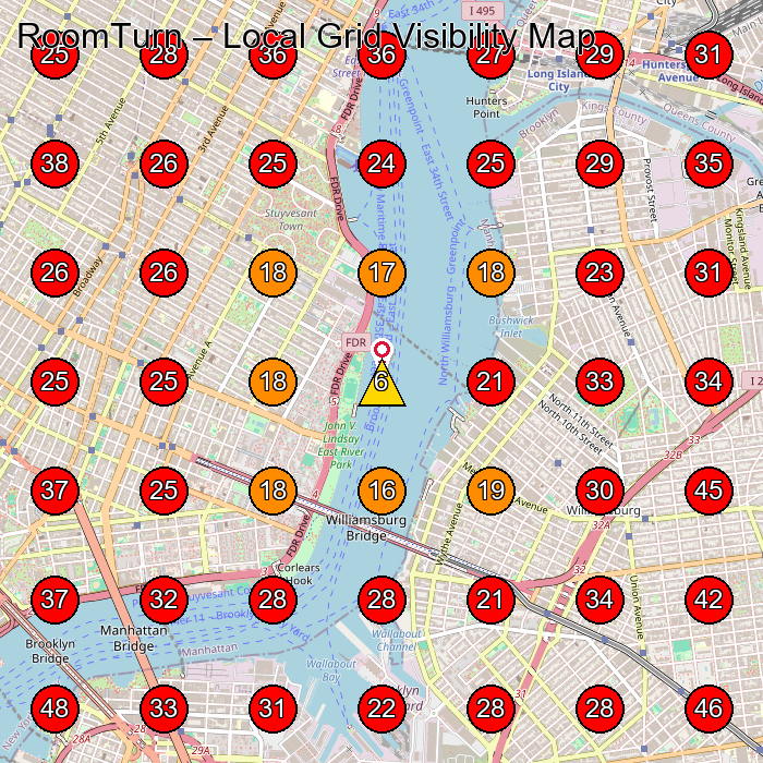 RoomTurn GeoGrid visibility map for House Cleaning Service in Brooklyn
