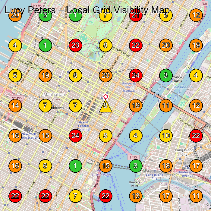 Lucy Peters Hair Removal Service GeoGrid ranking map for New York NY