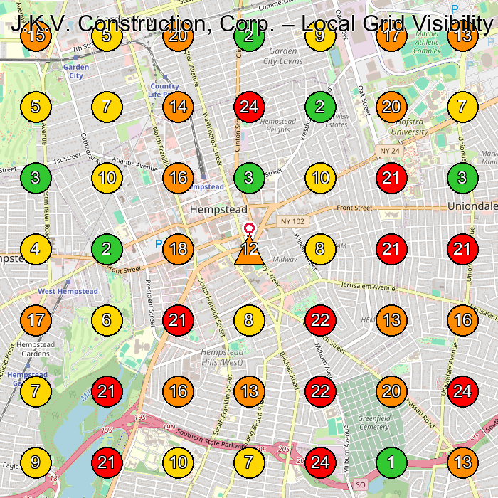 J.K.V. Construction, Corp. Construction Company GeoGrid ranking map for None