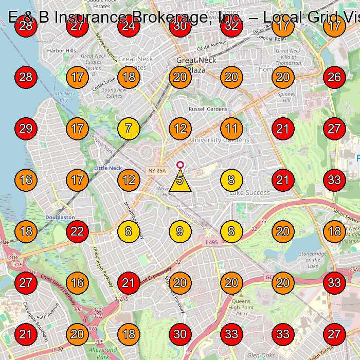 E & B Insurance Brokerage, Inc. GeoGrid visibility map for Insurance Agency in Great Neck