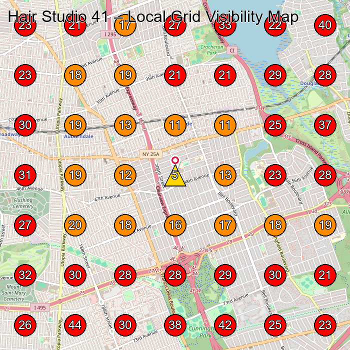 Hair Studio 41 GeoGrid visibility map for Barber Shop in Bayside