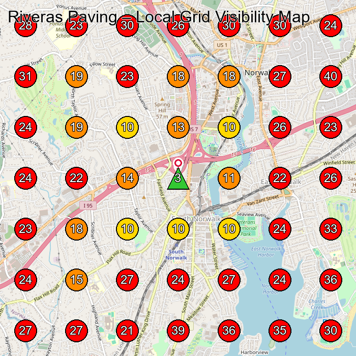 Riveras Paving GeoGrid visibility map for Paving Contractor in Norwalk