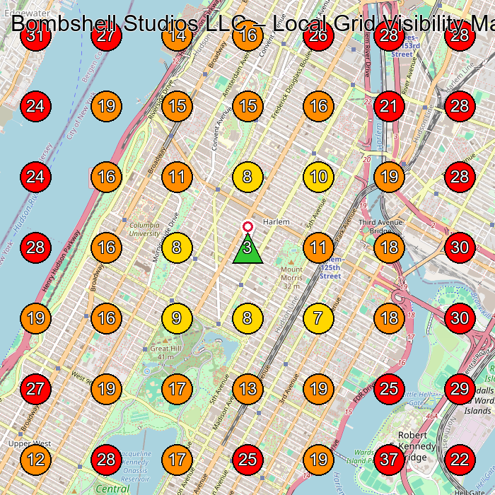 Bombshell Studios LLC GeoGrid visibility map for Beauty Salon in New York