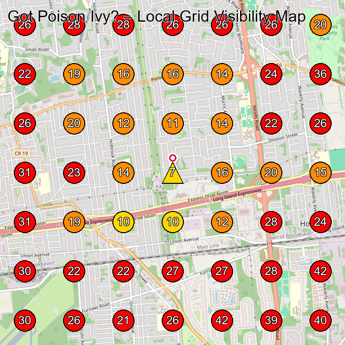 Got Poison Ivy? GeoGrid visibility map for Lawn Care Service in Holtsville