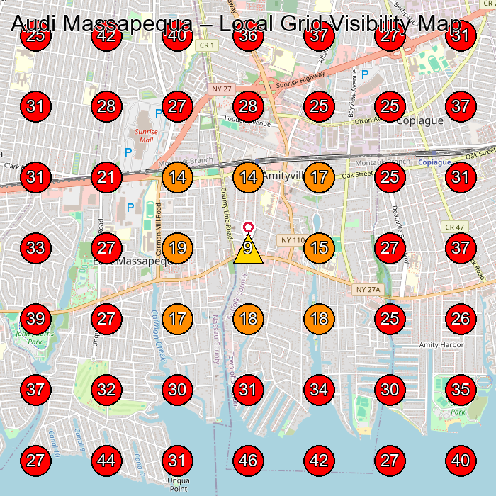 Audi Massapequa GeoGrid visibility map for Used Car Dealer in Massapequa
