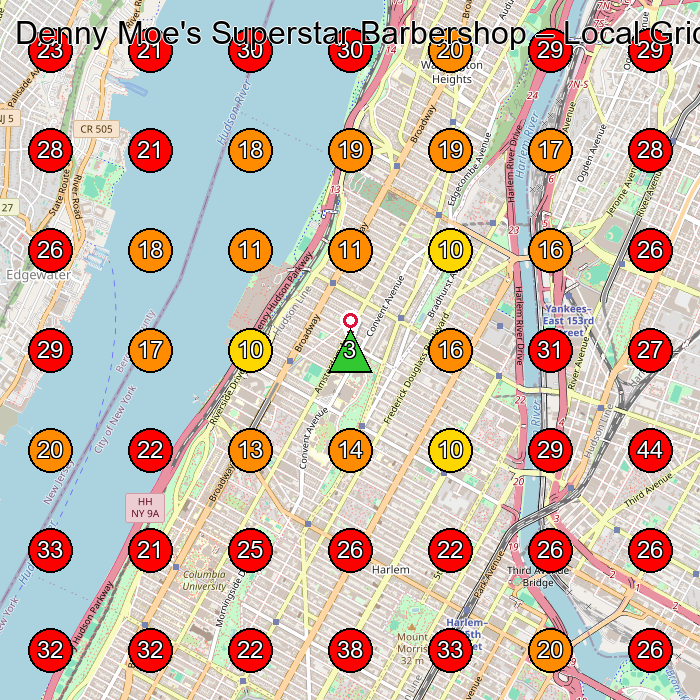 Denny Moe's Superstar Barbershop GeoGrid visibility map for Barber Shop in New York