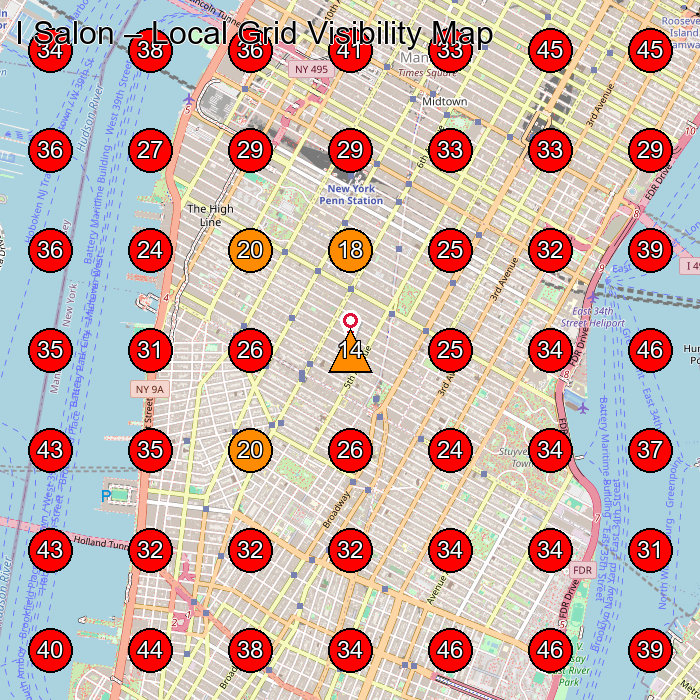 I Salon GeoGrid visibility map for Hair Extension Technician in New York