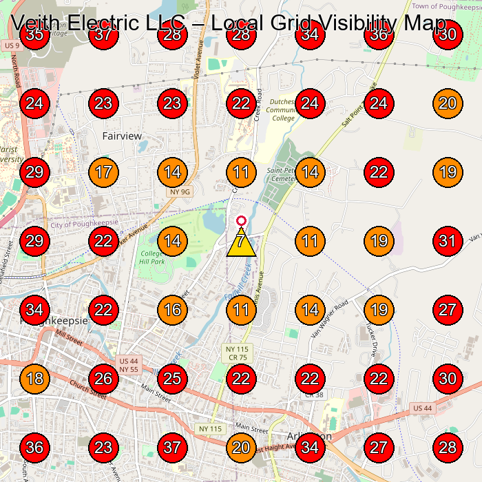 Veith Electric LLC GeoGrid visibility map for Electrician in Poughkeepsie