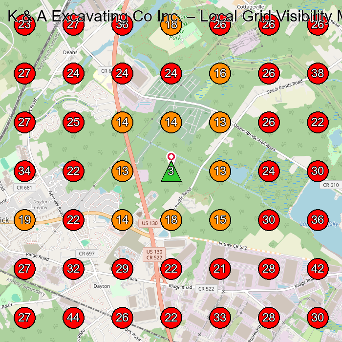 K & A Excavating Co Inc. GeoGrid visibility map for Excavating Contractor in None