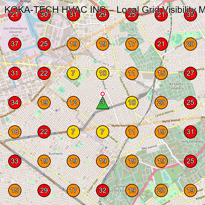 KOKA-TECH HVAC INC GeoGrid visibility map for Hvac Contractor in Ridgewood