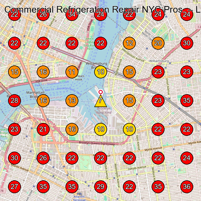 Commercial Refrigeration Repair NYC Pros. GeoGrid visibility map for Appliance Repair Service in None