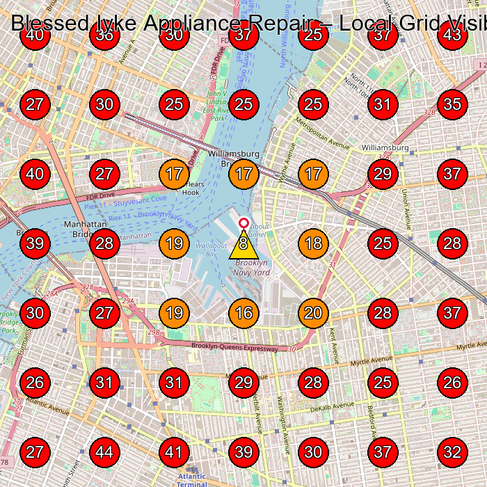Blessed Iyke Appliance Repair GeoGrid visibility map for Appliance Repair Service in None