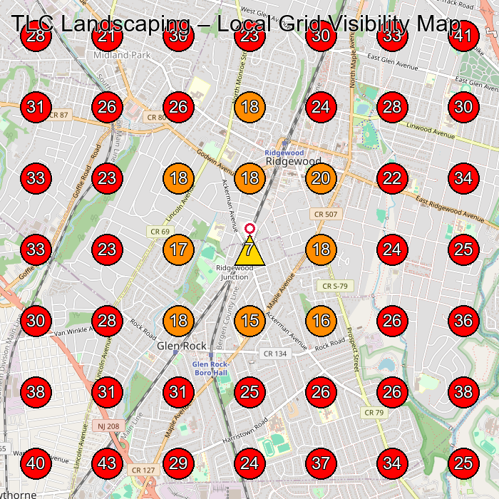 TLC Landscaping GeoGrid visibility map for Lawn Care Service in None