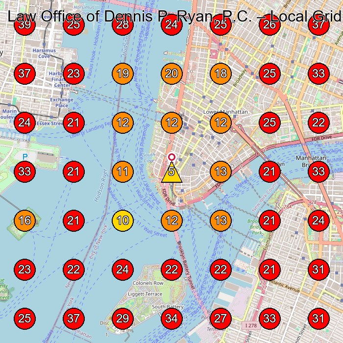 Law Office of Dennis P. Ryan, P.C. GeoGrid visibility map for Personal Injury Attorney in New York