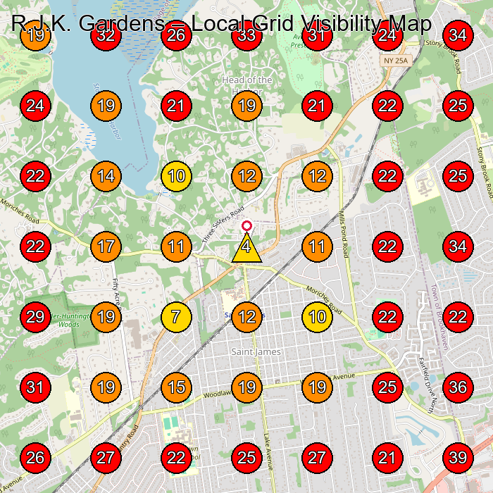 R.J.K. Gardens GeoGrid visibility map for Landscaper in Stony Brook
