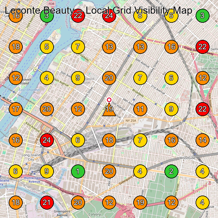 Leconte Beauty Lymph Drainage Therapist GeoGrid ranking map for Astoria NY