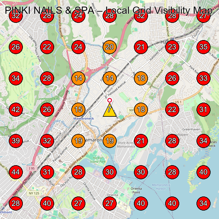 PINKI NAILS & SPA GeoGrid visibility map for Nail Salon in Rye