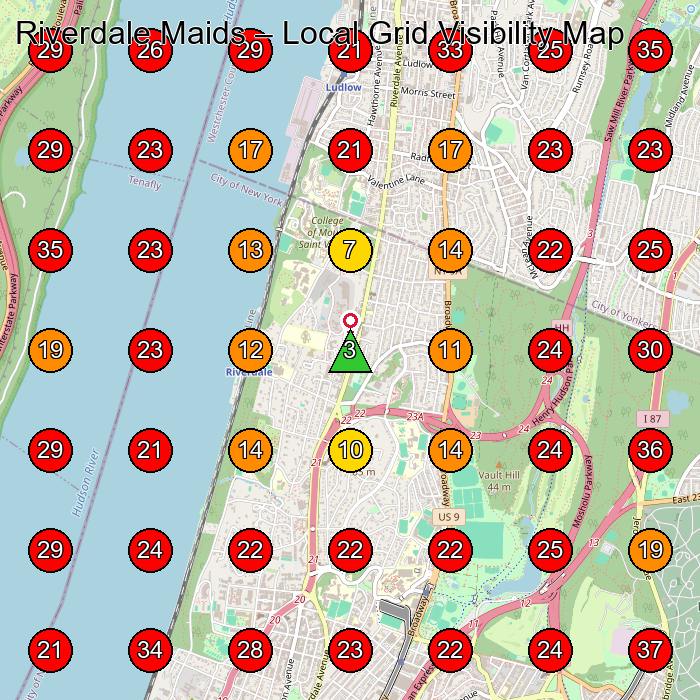 Riverdale Maids GeoGrid visibility map for Commercial Cleaning Service in Yonkers