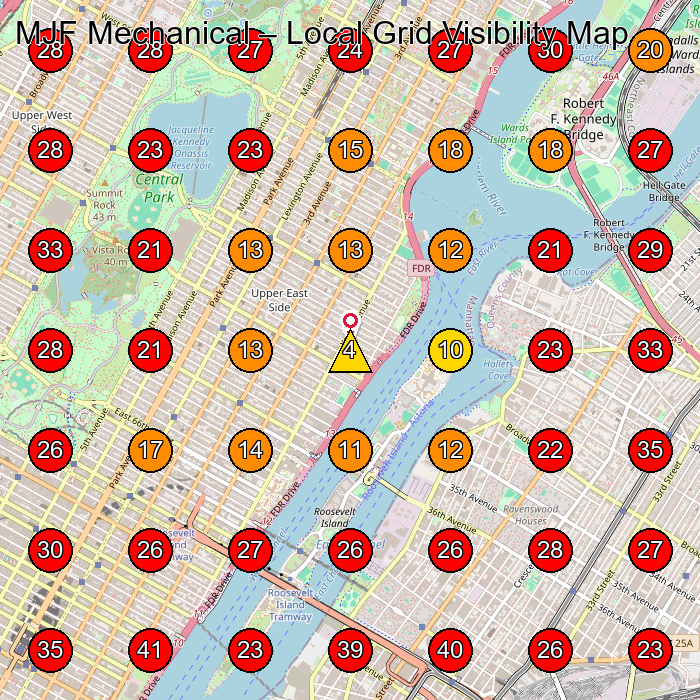 MJF Mechanical GeoGrid visibility map for Hvac Contractor in Astoria