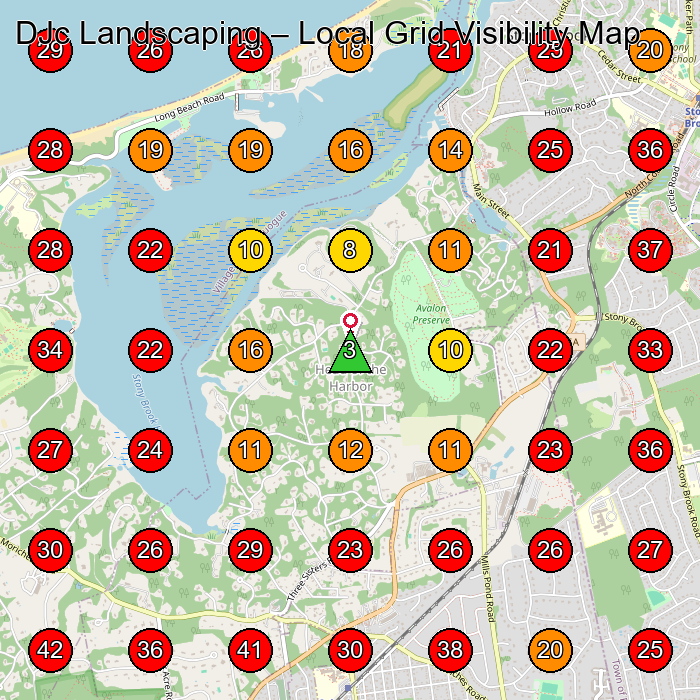 DJc Landscaping GeoGrid visibility map for Landscaper in Stony Brook