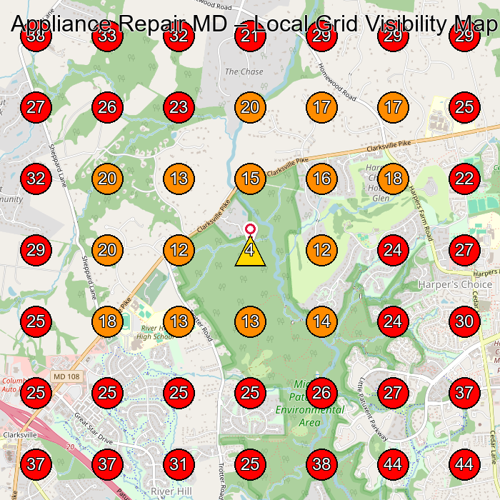Appliance Repair MD GeoGrid visibility map for Beauty Supply Store in Columbia
