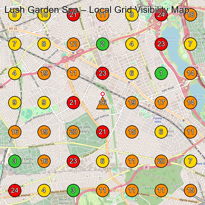 Lush Garden Spa Nail Salon GeoGrid ranking map for Queens NY