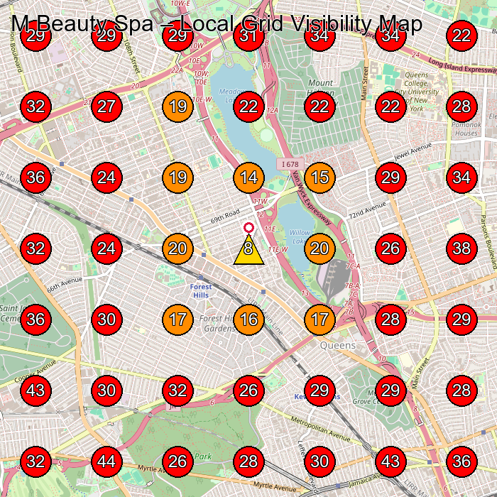 M Beauty Spa GeoGrid visibility map for Massage Spa in Elmhurst