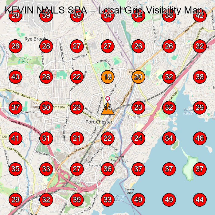 KEVIN NAILS SPA GeoGrid visibility map for Nail Salon in Rye