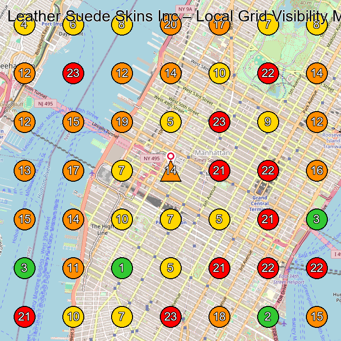Leather Suede Skins Inc Leather Goods Supplier GeoGrid ranking map for 261 W 35th St ELEVENTH