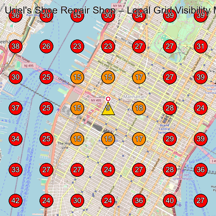 Uriel's Shoe Repair Shop GeoGrid visibility map for Shoe Repair Shop in New York