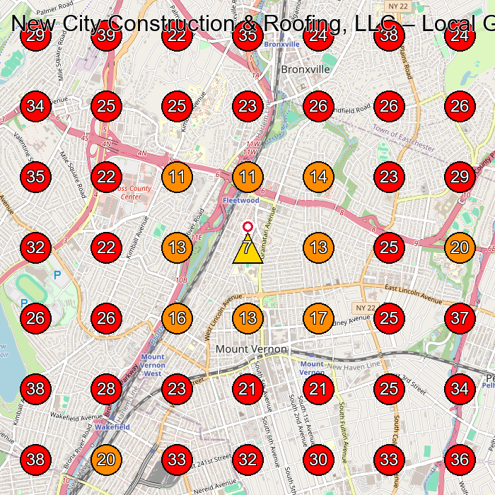 New City Construction & Roofing, LLC GeoGrid visibility map for Roofing Contractor in Yonkers