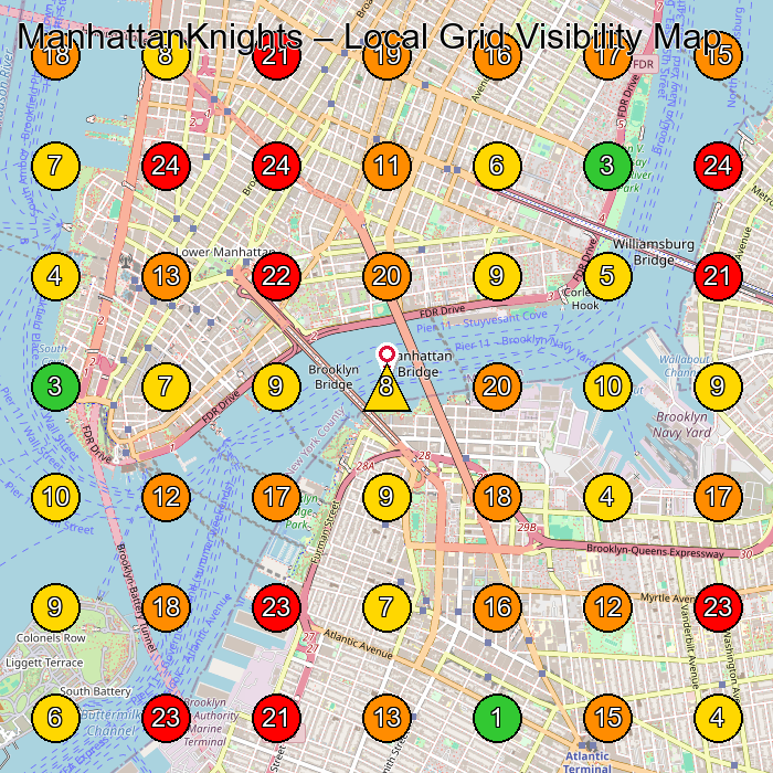 ManhattanKnights Clothing Store GeoGrid ranking map for New York NY