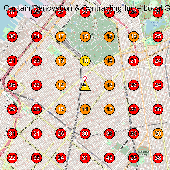 Captain Renovation & Contracting Inc GeoGrid visibility map for General Contractor in Brooklyn