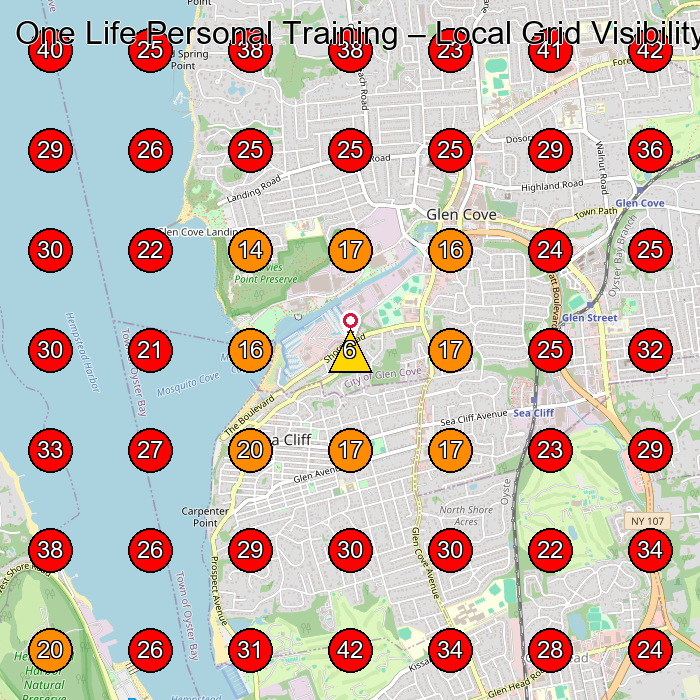 One Life Personal Training GeoGrid visibility map for Personal Trainer in Glen Cove