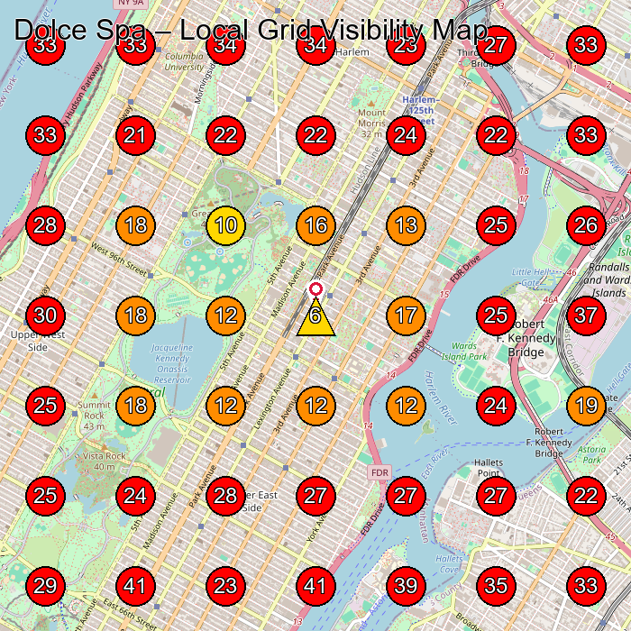 Dolce Spa GeoGrid visibility map for Nail Salon in New York