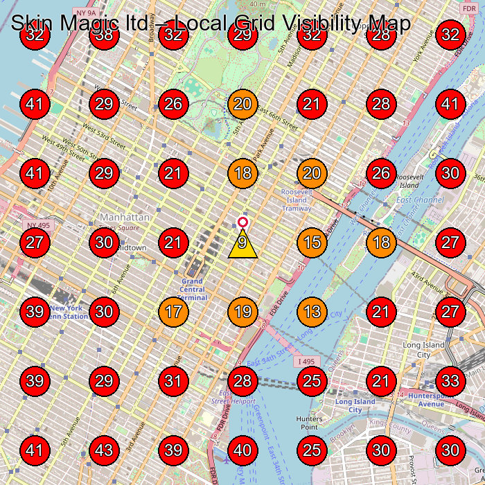 Skin Magic ltd GeoGrid visibility map for Day Spa in New York