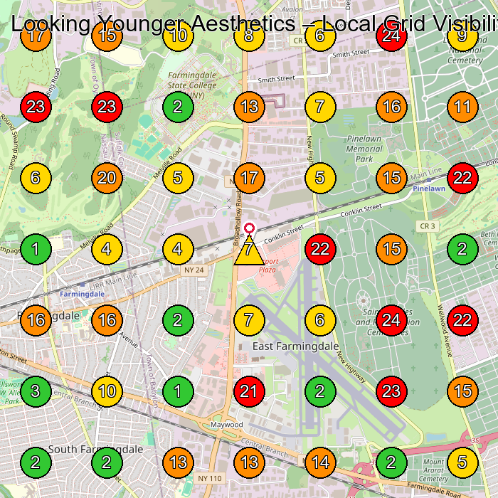 Looking Younger Aesthetics Medical Spa GeoGrid ranking map for Farmingdale NY