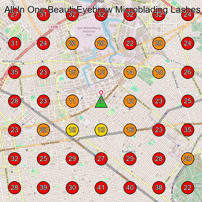 All In One Beauti Eyebrow Microblading Lashes Make Up GeoGrid visibility map for Facial Spa in Ridgewood