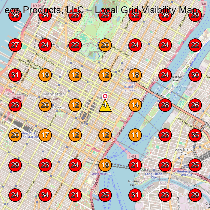 eos Products, LLC GeoGrid visibility map for Kozmetik Aœra1/4Nler Aœreticisi in Queens