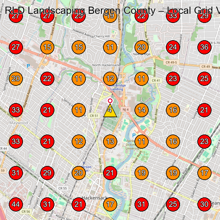 RLD Landscaping Bergen County GeoGrid visibility map for Landscaper in Hackensack