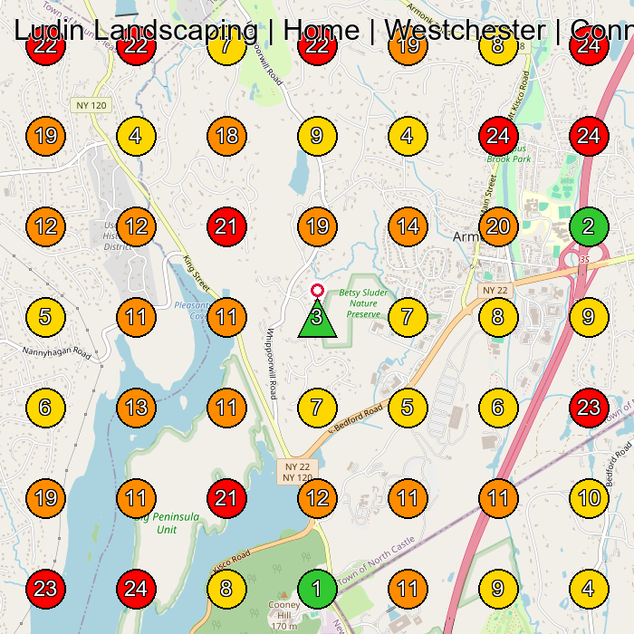 Ludin Landscaping | Home | Westchester | Connecticut Gardener GeoGrid ranking map for None