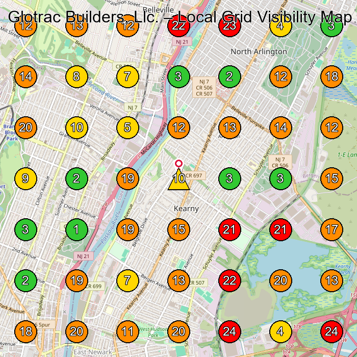 Glotrac Builders, Llc. Construction Company GeoGrid ranking map for Newark NJ