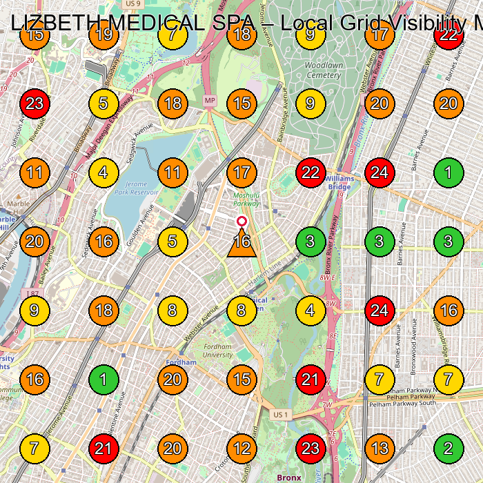 LIZBETH MEDICAL SPA Medical Spa GeoGrid ranking map for Bronx NY