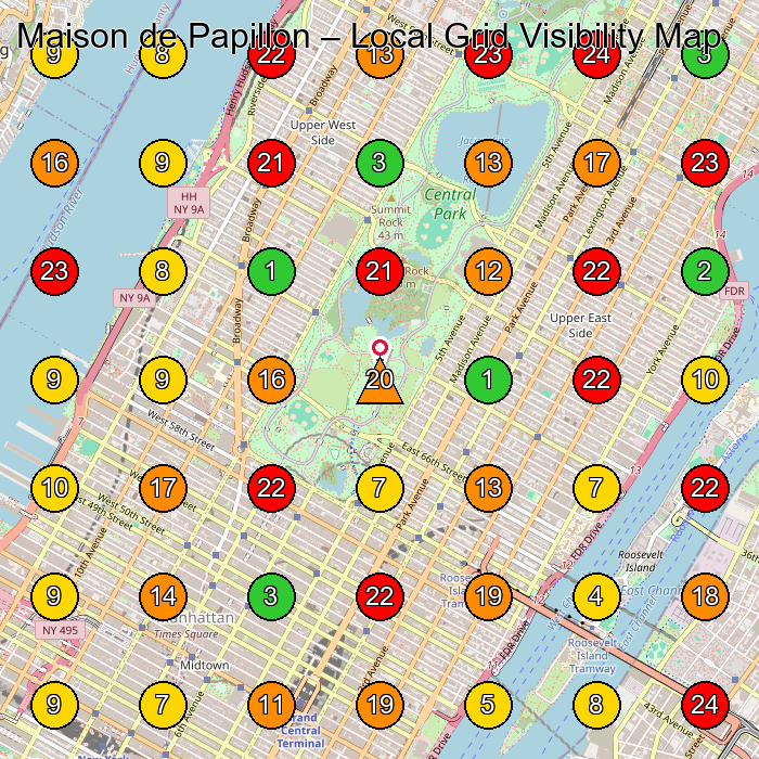 Maison de Papillon Women'S Clothing Store GeoGrid ranking map for New York NY