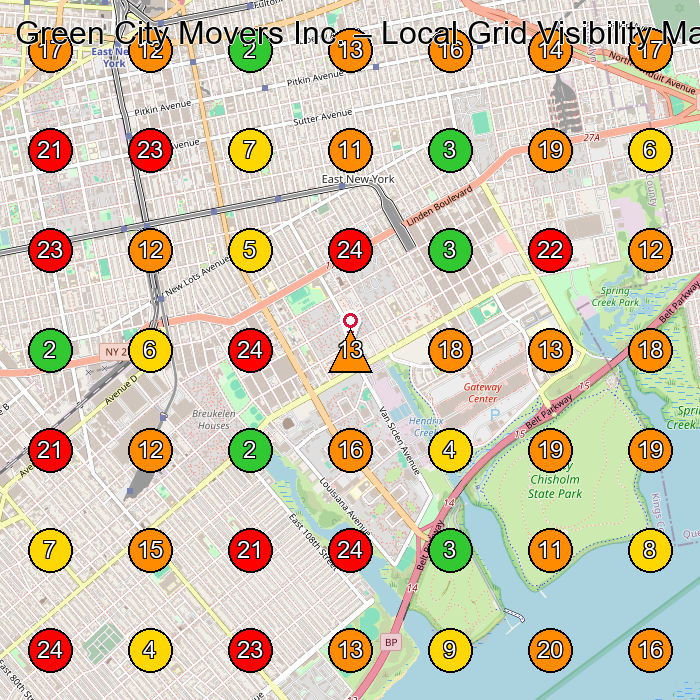 Green City Movers Inc. Moving Company GeoGrid ranking map for None