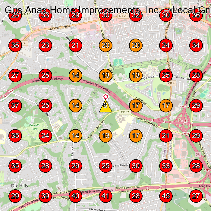 Gus Anax Home Improvements, Inc. GeoGrid visibility map for General Contractor in Commack