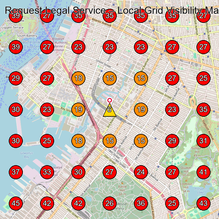 Request Legal Service GeoGrid visibility map for Legal Services in Brooklyn