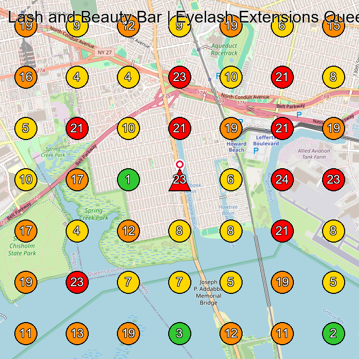 Lash and Beauty Bar | Eyelash Extensions Queens | Lash Lift | Brow Lamination Beauty Salon GeoGrid ranking map for Queens NY